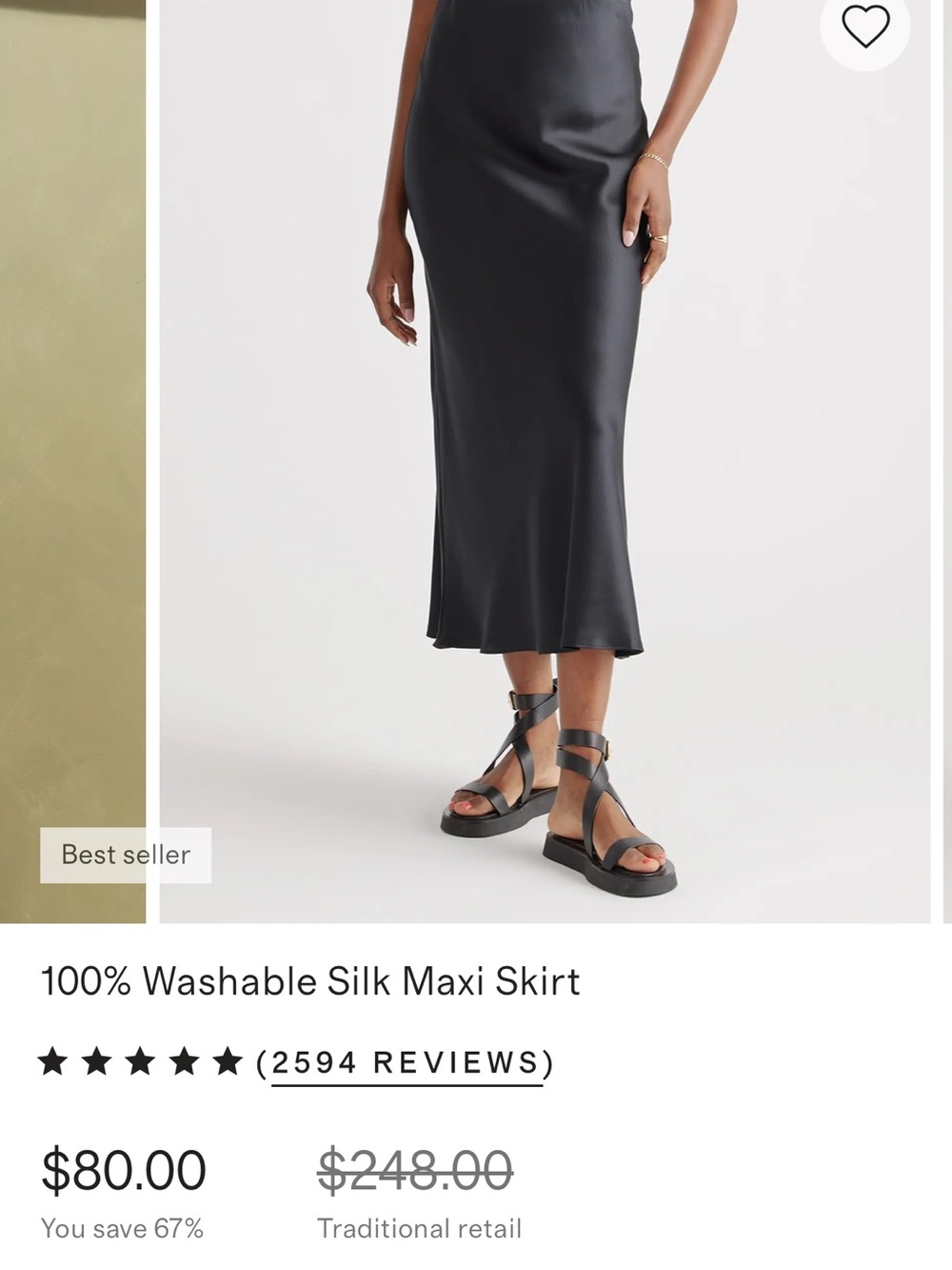 Quince Black Washable Silk Maxi Skirt XS